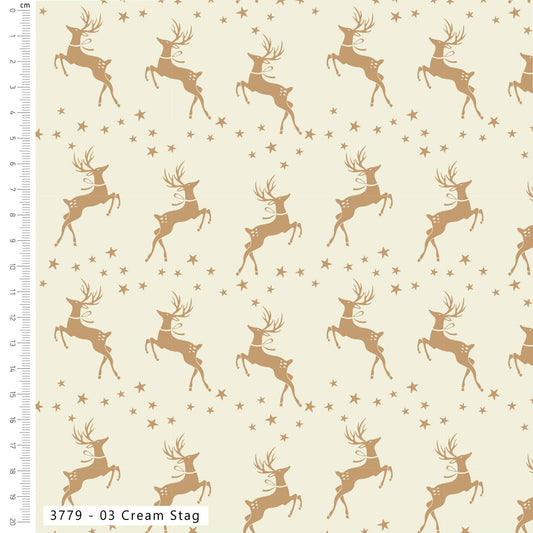 Cream Stag - Classic Christmas Cotton Print Fabric - per half metre