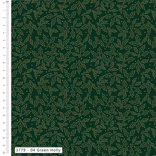 Green Holly - Classic Christmas Cotton Print Fabric - per half metre