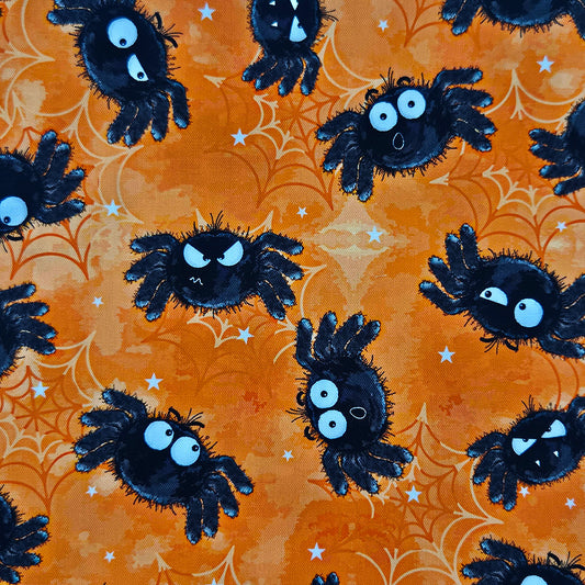 Googly Spider - Halloween Cotton Print Fabric - per half metre