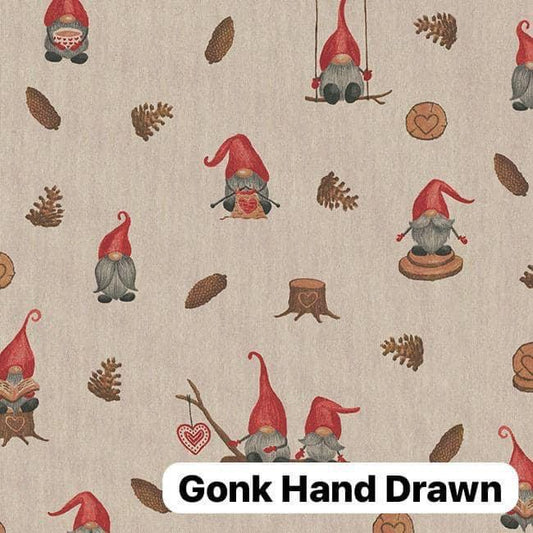 Linen Look Canvas - Hand Drawn Gonks - per half metre