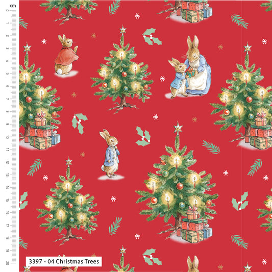 Christmas Trees - The Joy of Giving Peter Rabbit Christmas Cotton Print Fabric - per half metre