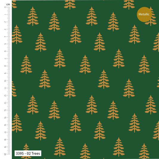 Trees - Simple Metallic Christmas Cotton Print Fabric - per half metre