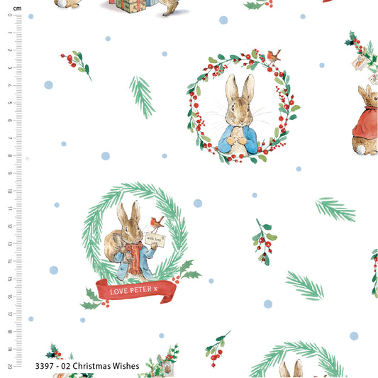 Christmas Wishes - The Joy of Giving Peter Rabbit Christmas Cotton Print Fabric - per half metre