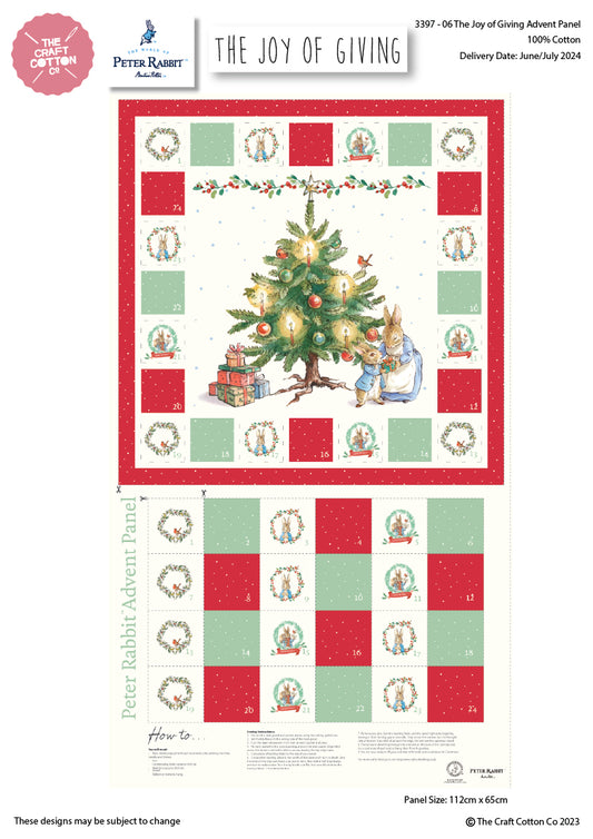 Christmas Advent - The Joy of Giving Peter Rabbit Christmas Cotton Print Fabric - per panel