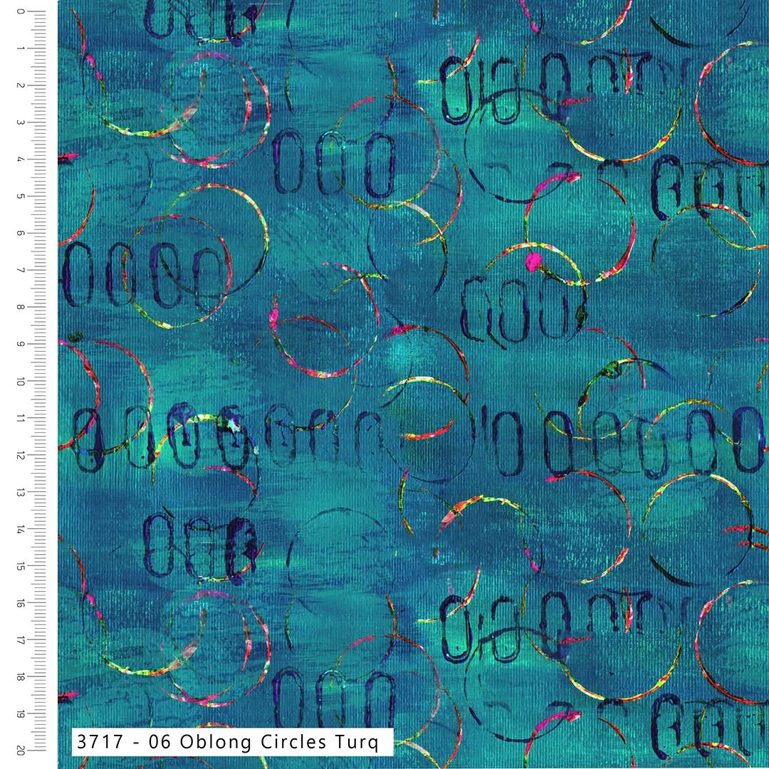 Oblong Circles Turquoise - Layers of Time Cotton Print Fabric - per half metre