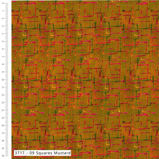 Squares Mustard - Layers of Time Cotton Print Fabric - per half metre