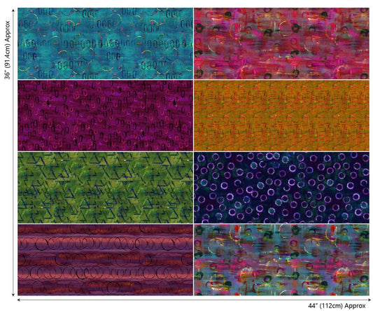 Fat Eighths Panel One - Layers of Time Cotton Print Fabric - per panel