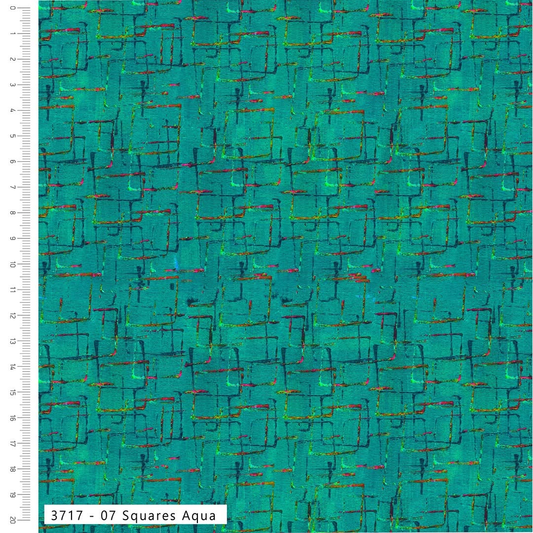 Squares Aqua - Layers of Time Cotton Print Fabric - per half metre