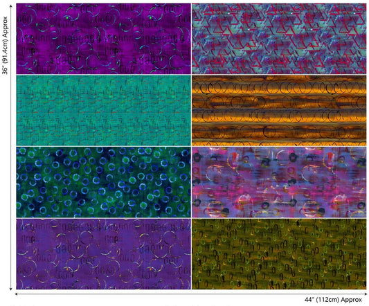 Fat Eighths Panel Two - Layers of Time Cotton Print Fabric - per panel