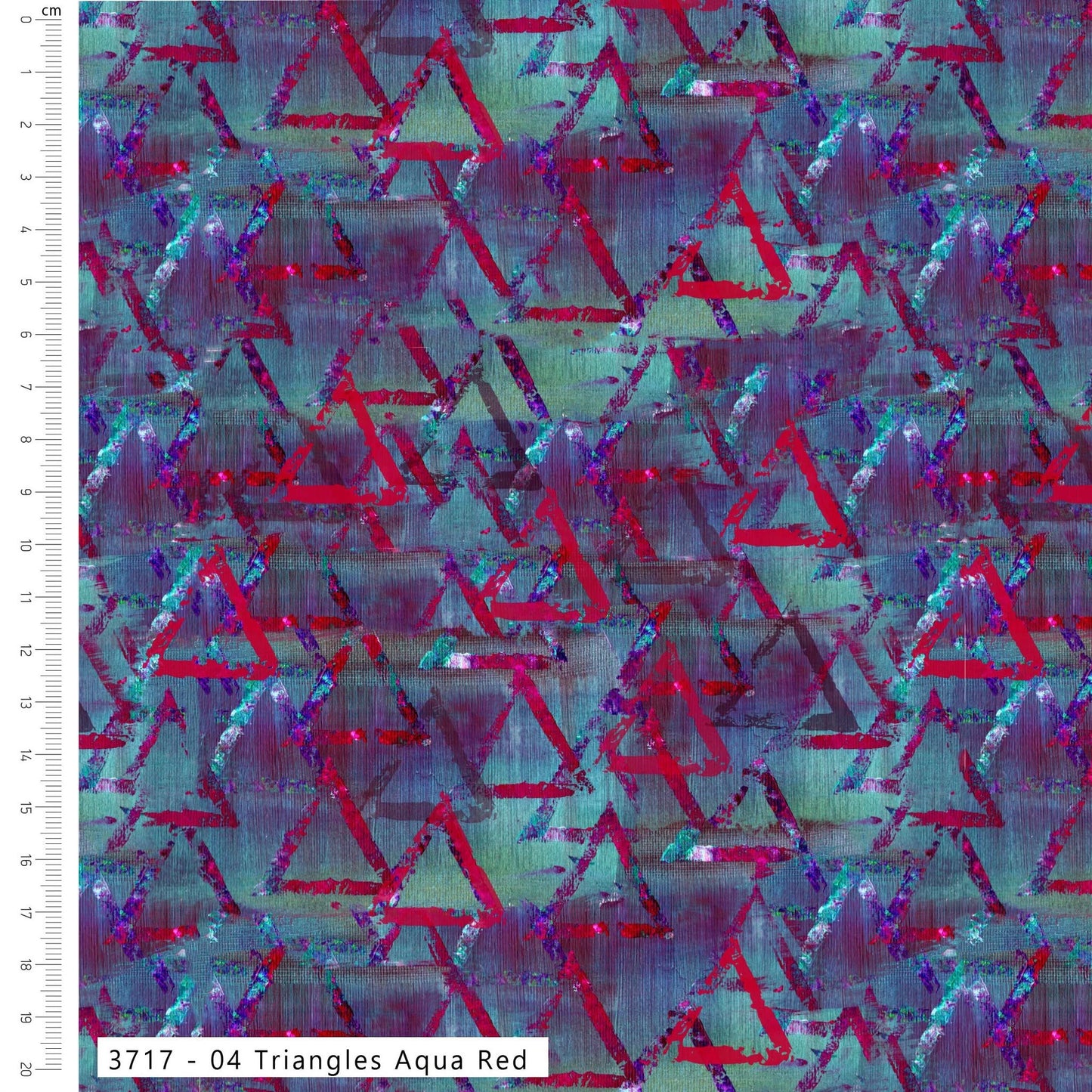 Triangles Aqua Red - Layers of Time Cotton Print Fabric - per half metre