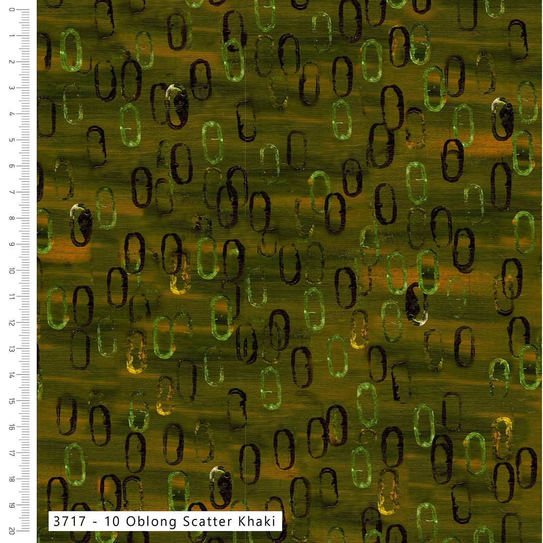 Oblong Scatter Khaki - Layers of Time Cotton Print Fabric - per half metre