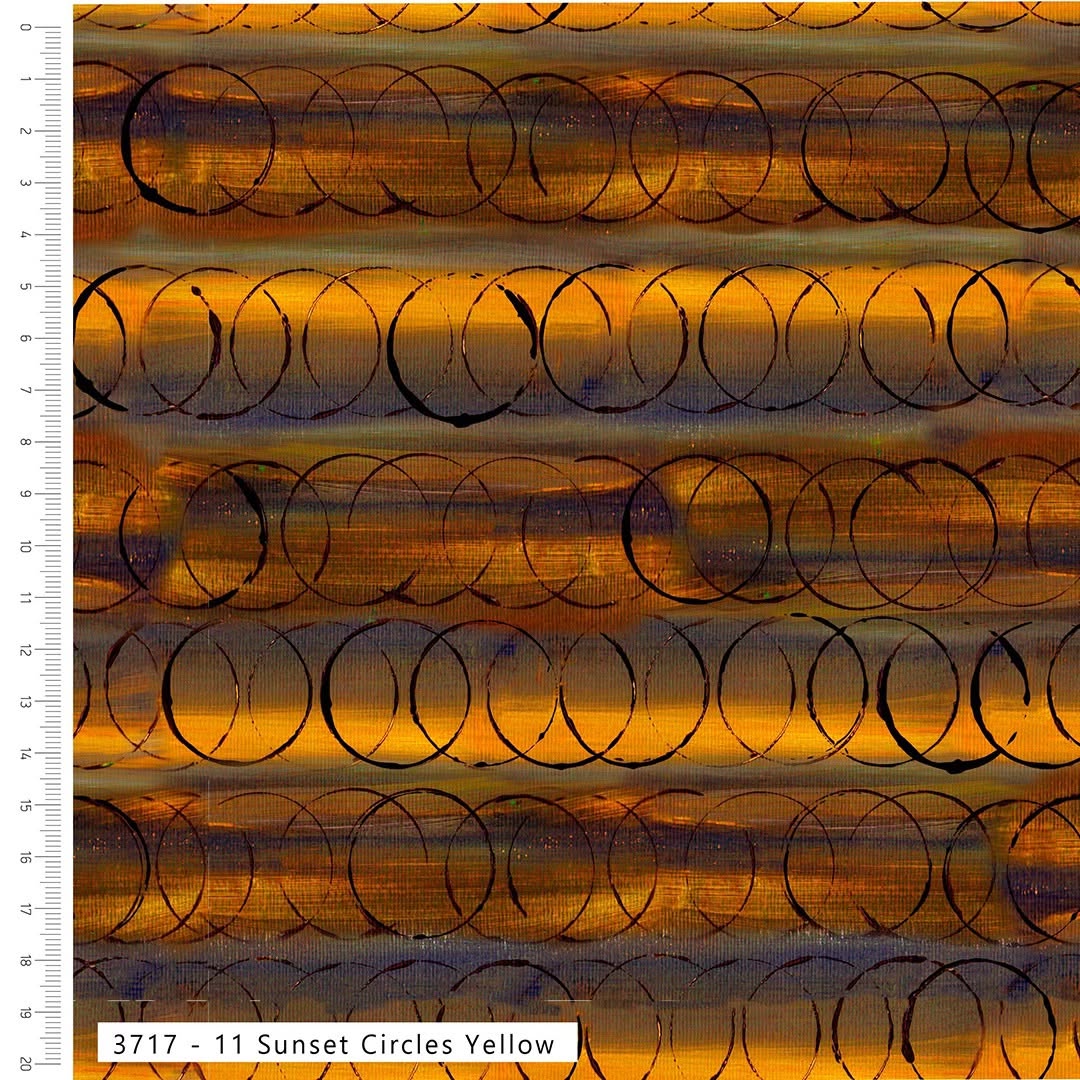 Sunset Circles Yellow - Layers of Time Cotton Print Fabric - per half metre