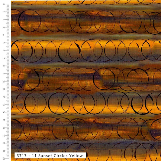 Sunset Circles Yellow - Layers of Time Cotton Print Fabric - per half metre