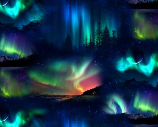 Northern Lights - Landscape Medley Cotton Print Fabric - per half metre