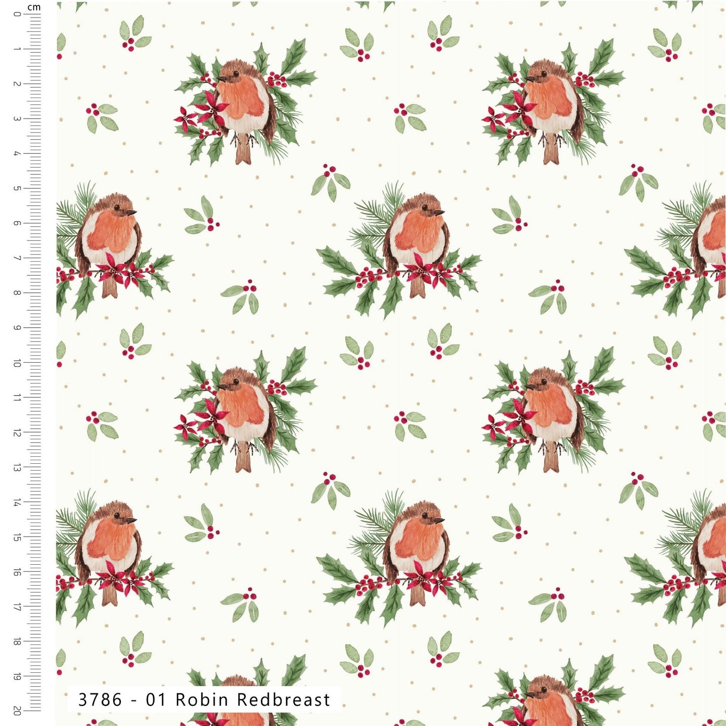 Robin Redbreast - Merry Little Robin Cotton Print Fabric - per half metre