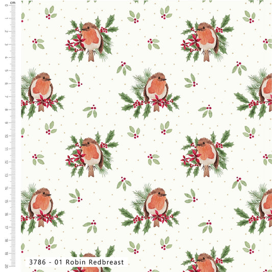 Robin Redbreast - Merry Little Robin Cotton Print Fabric - per half metre