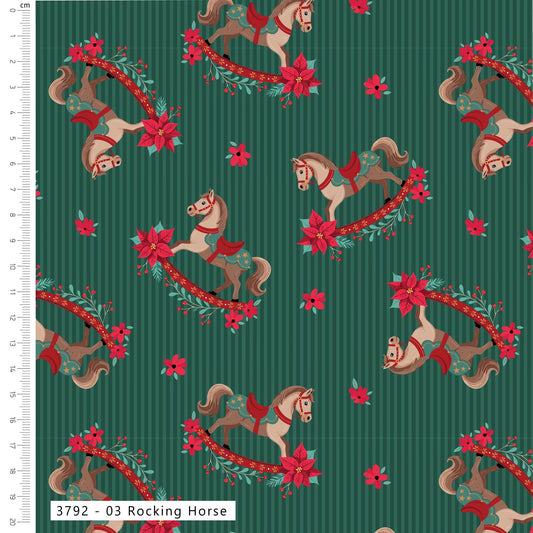 Rocking Horse - Christmas Toybox Cotton Print Fabric - per half metre