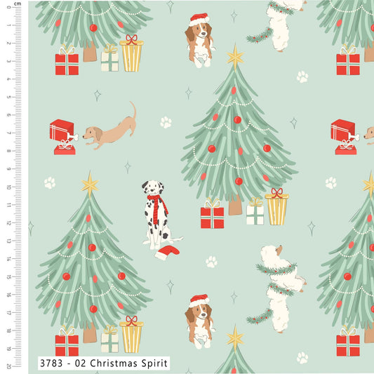 Christmas Spirit - Holly & Hounds Cotton Print Fabric - per half metre