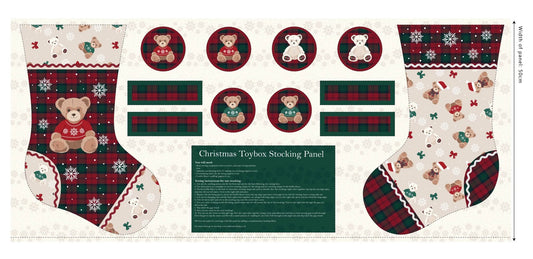 Stocking Panel - Christmas Toybox Cotton Print Fabric - per panel
