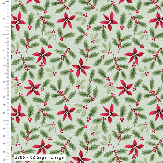 Sage Foliage - Merry Little Robin Cotton Print Fabric - per half metre