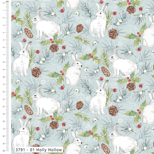 Holly Hollow - Yuletide Burrow Cotton Print Fabric - per half metre