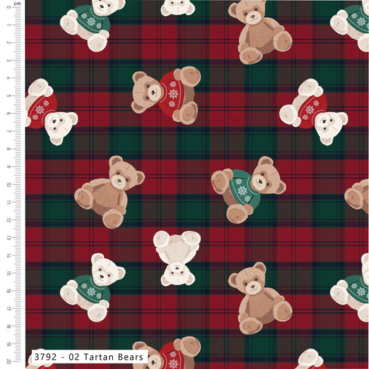 Tartan Bears - Christmas Toybox Cotton Print Fabric - per half metre