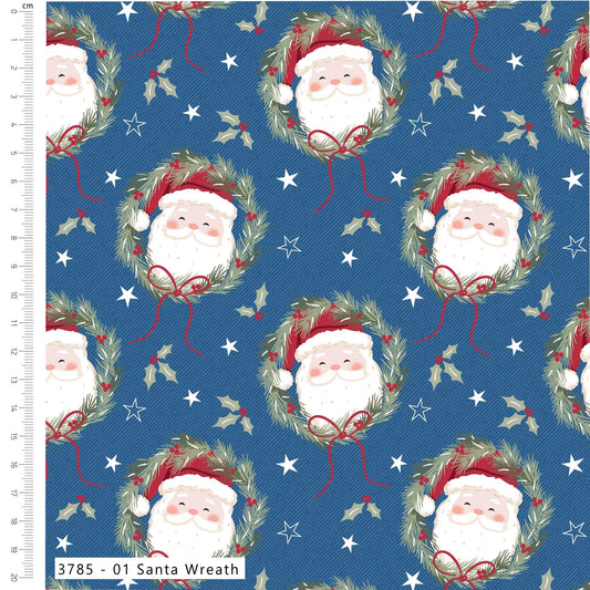 Santa Wreath - Holly Jolly Patch Cotton Print Fabric - per half metre