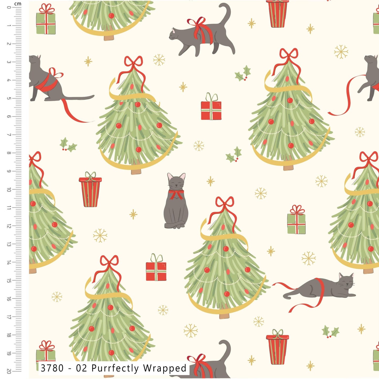 Purrfectly Wrapped - Festive Felines Cotton Print Fabric - per half metre