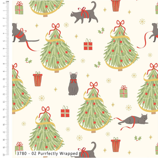 Purrfectly Wrapped - Festive Felines Cotton Print Fabric - per half metre