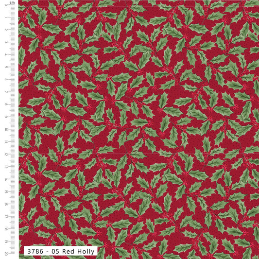 Red Holly - Merry Little Robin Cotton Print Fabric - per half metre