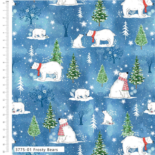 Frosty Bears - A Roar A Frost Cotton Print Fabric - per half metre