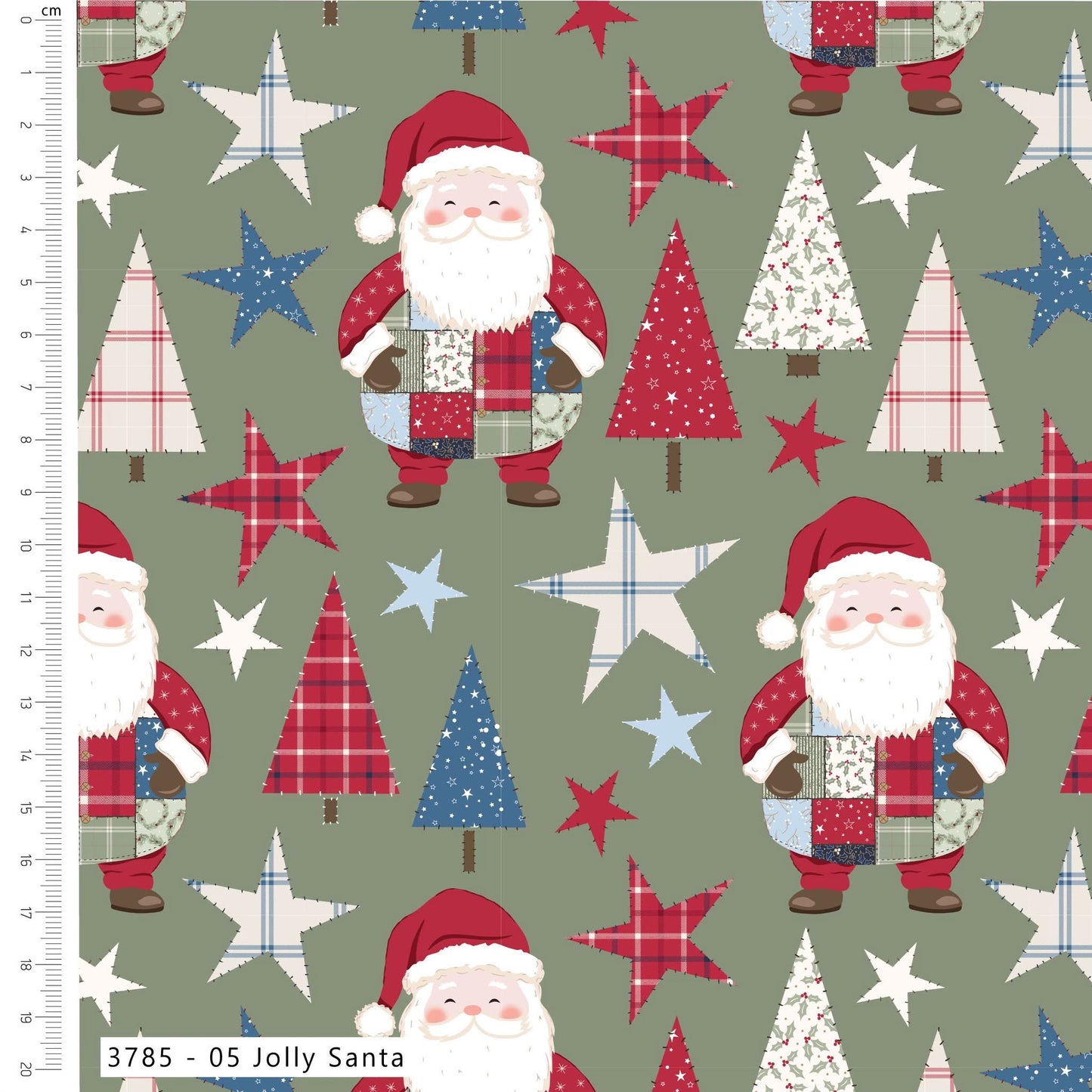 Jolly Santa - Holly Jolly Patch Cotton Print Fabric - per half metre