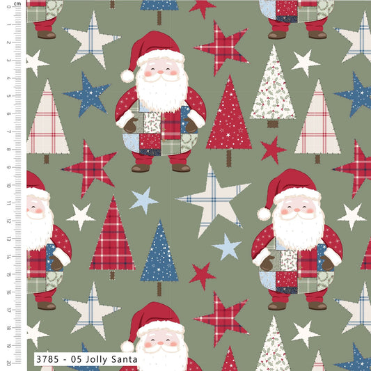 Jolly Santa - Holly Jolly Patch Cotton Print Fabric - per half metre