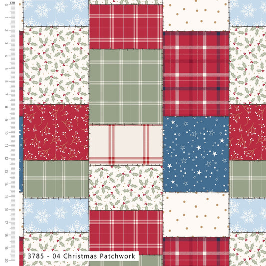 Christmas Patchwork - Holly Jolly Patch Cotton Print Fabric - per half metre