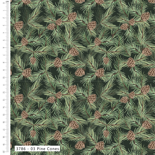 Pine Cones - Merry Little Robin Cotton Print Fabric - per half metre