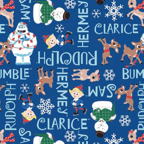 Rudolph Character Names - Character Winter Holiday Cotton Print Fabric - per half metre