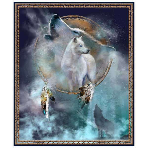 Wolf Panel - Wolf Song Cotton Print Fabric - per panel