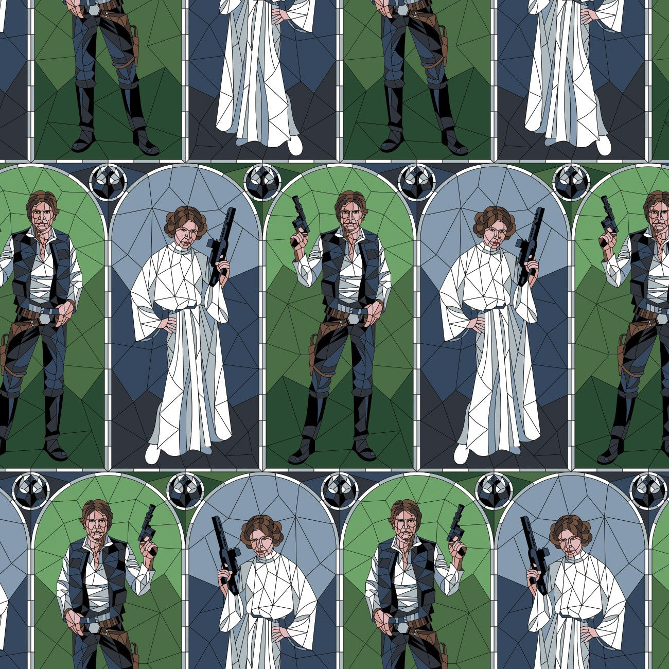 Han and Leia - Star Wars Stained Glass Cotton Print Fabric - per half metre