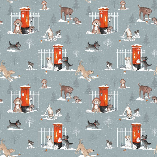 Post Dogs - Winter Moon Cotton Print Fabric - per half metre