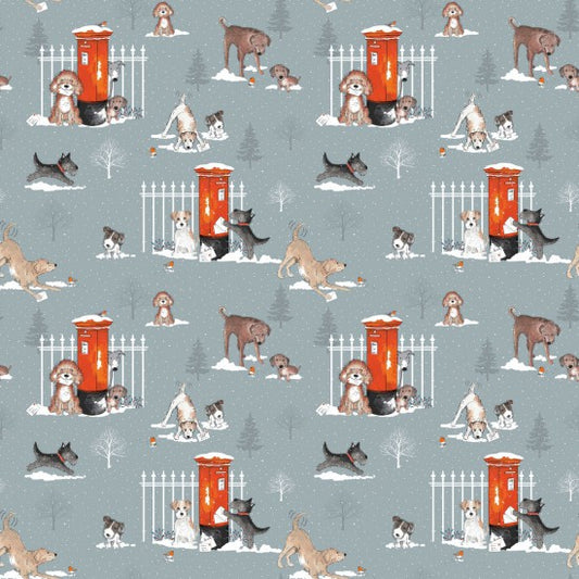 Post Dogs - Winter Moon Cotton Print Fabric - per half metre