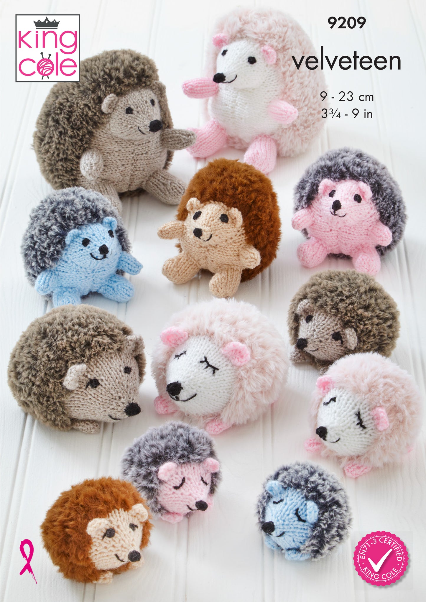 King Cole Pattern 9209 - Hedgehogs knitted in Velveteen