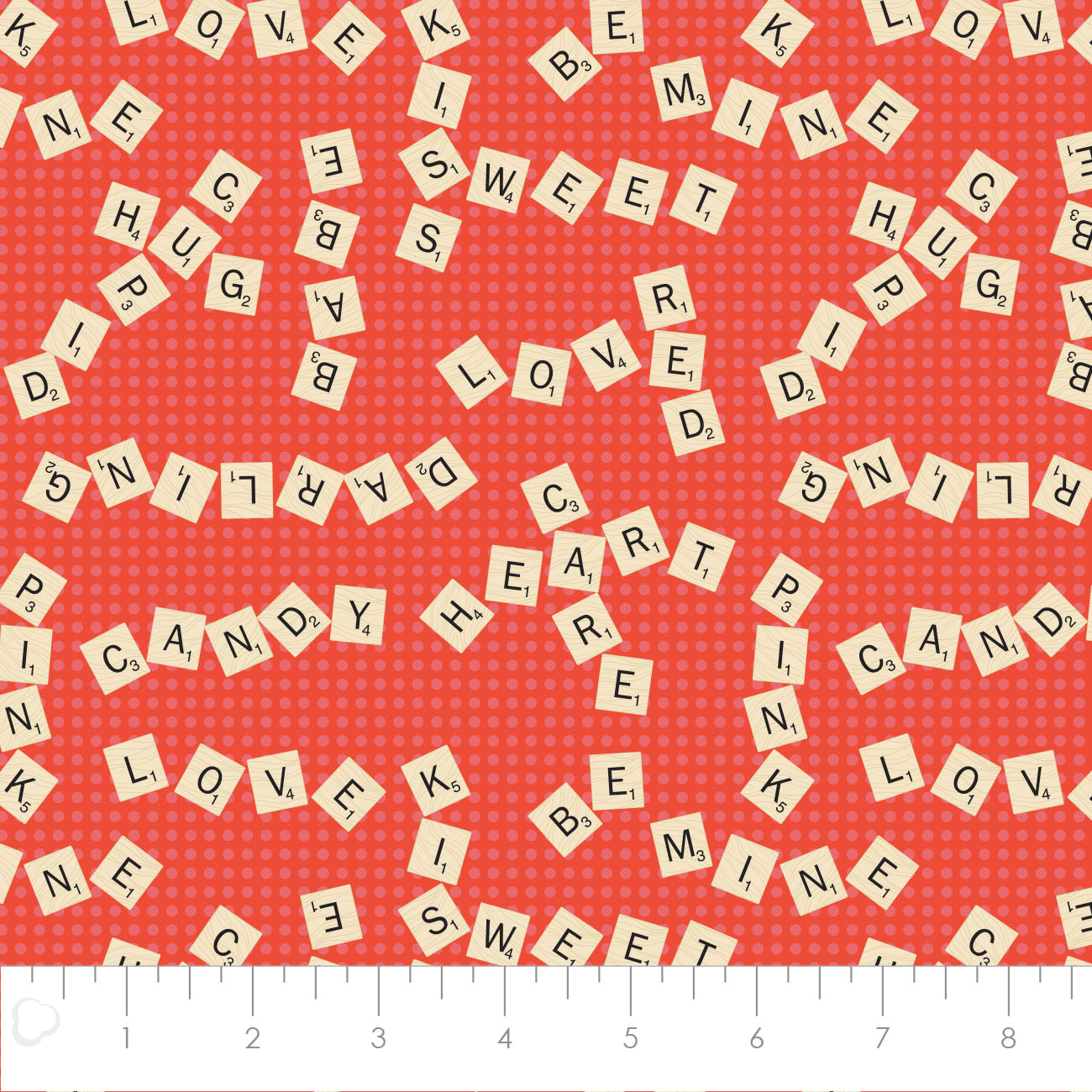 Scrabble Love - Character Valentines Cotton Print Fabric - per half metre