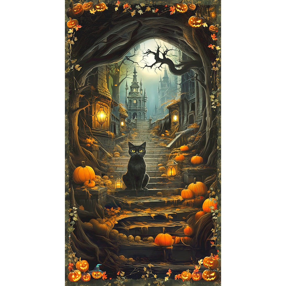 Spooky Scene Panel - Moon Spell Cotton Print Fabric - per panel