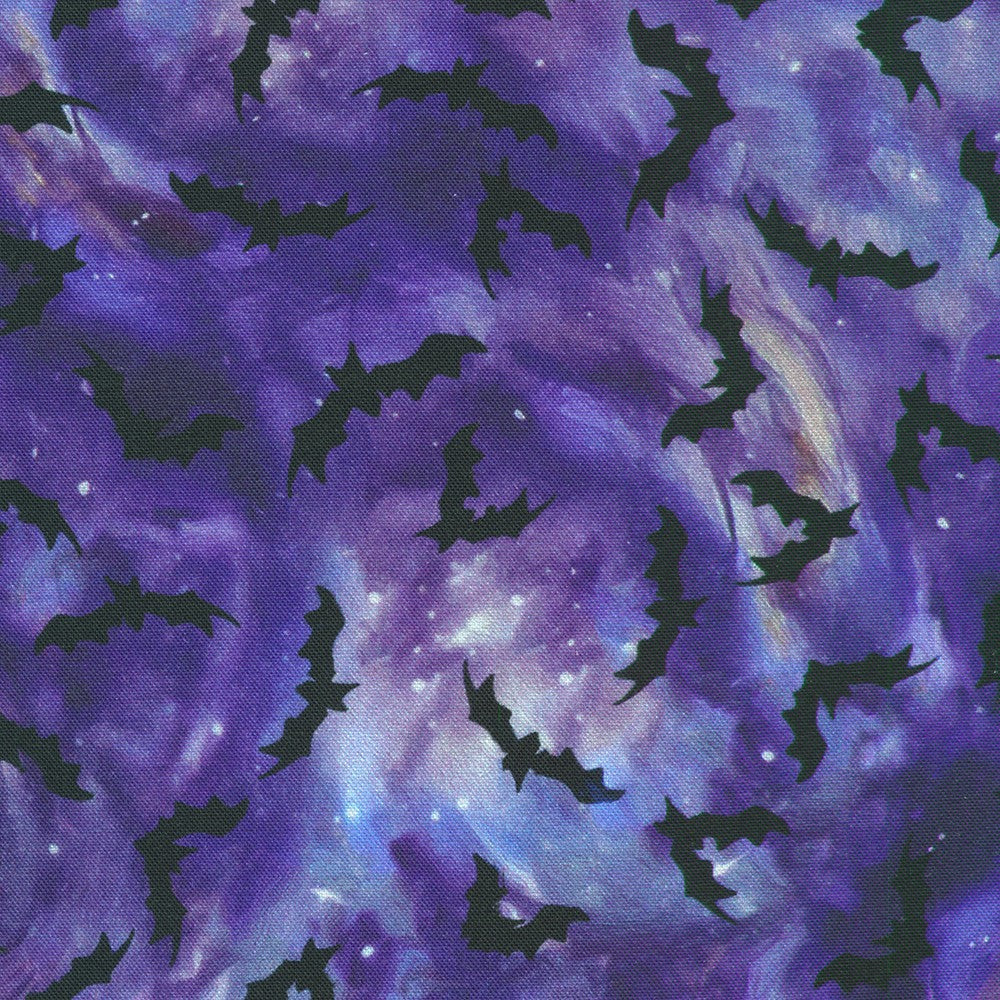 Bats on Midnight Purple - Moon Spell Cotton Print Fabric - per half metre
