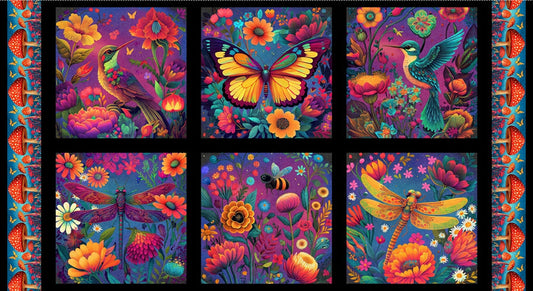 Luminous Haven Blocks on Dark Blue - Luminous Haven Cotton Print Fabric - per panel