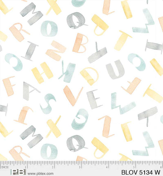 Alphabet on White - Bunny Love Cotton Print Fabric - per half metre