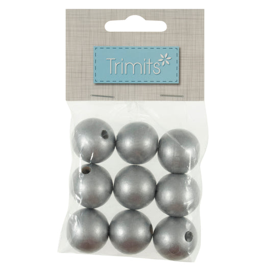 25mm Silver Wooden Beads