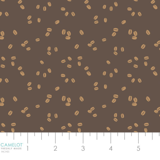 Coffee Bean Scatter Brown -  Pumpkin Spice Season Cotton Print Fabric - per half metre