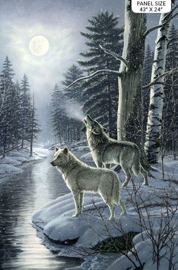 Wolf Panel - Silver Moon Naturescapes Cotton Print Fabric