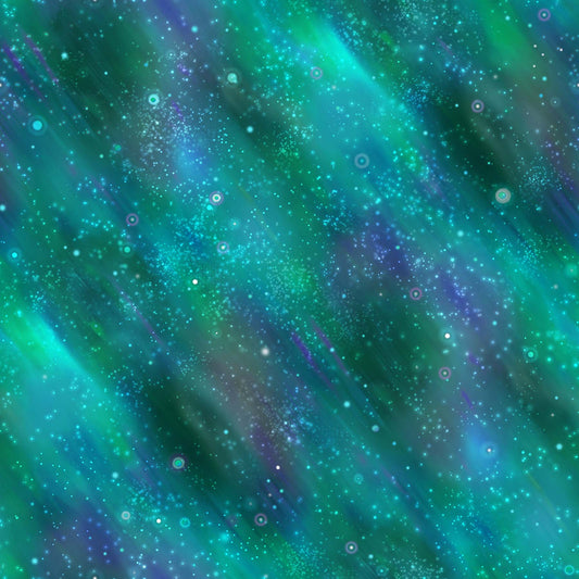 Night Sky Teal - Aurora Borealis Cotton Print Fabric - per half metre